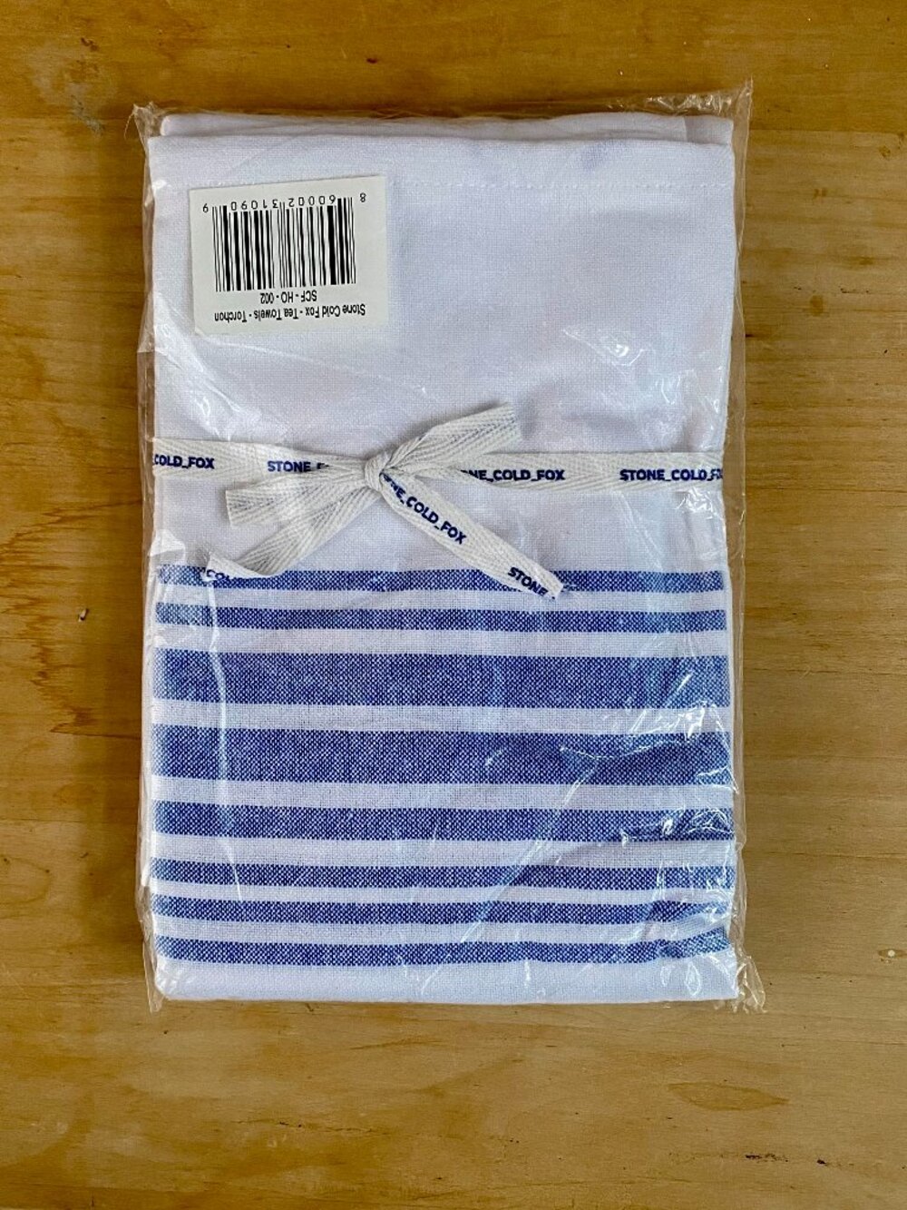 Stone Cold Fox: Set of 2 Oversized Tea Towels, White with Blue Stripes, New!!